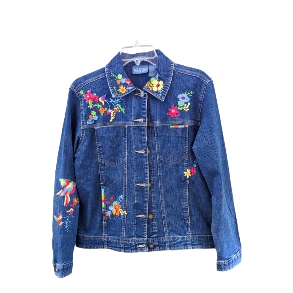 VTG 𝅺Blassport embroidered denim cropped jacket, small EUC